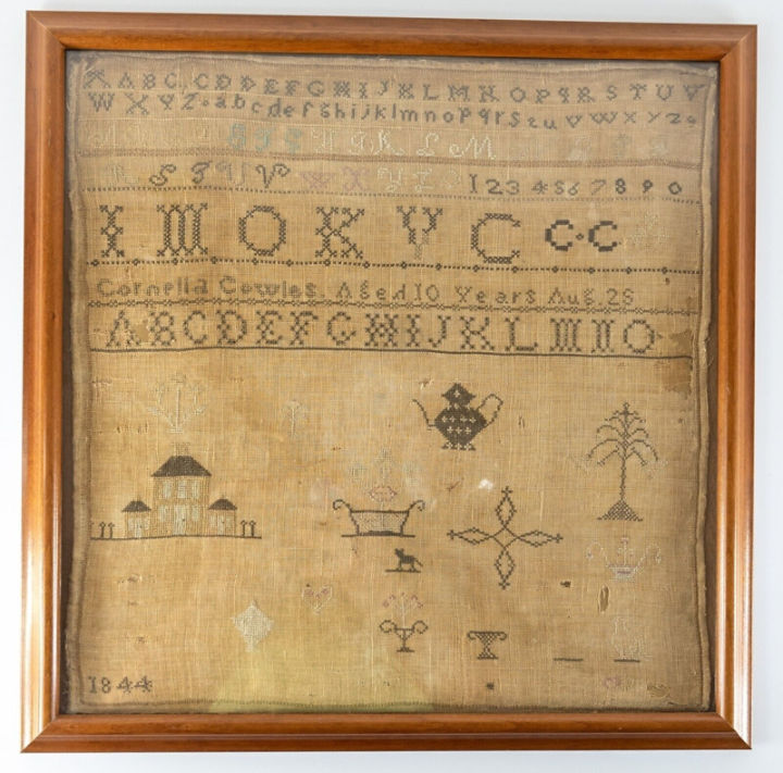 sampler embroidered by an Illinois schoolgirl in 1844